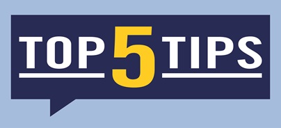 TOP 5 TIPS felirat egy grafikus beszédbuborékban.