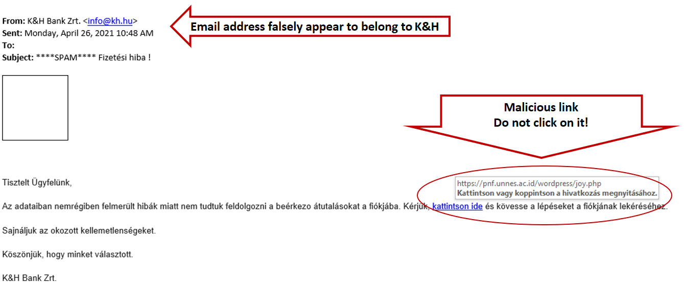 the wording of a malicious mail