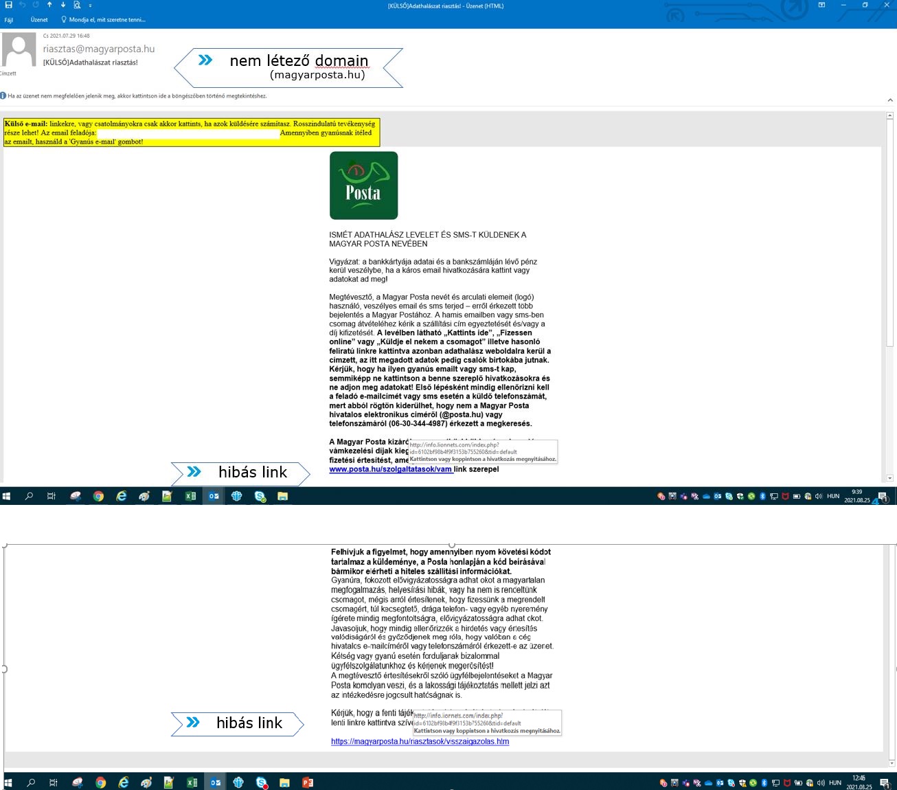 nem létező domainről érkező üzenet