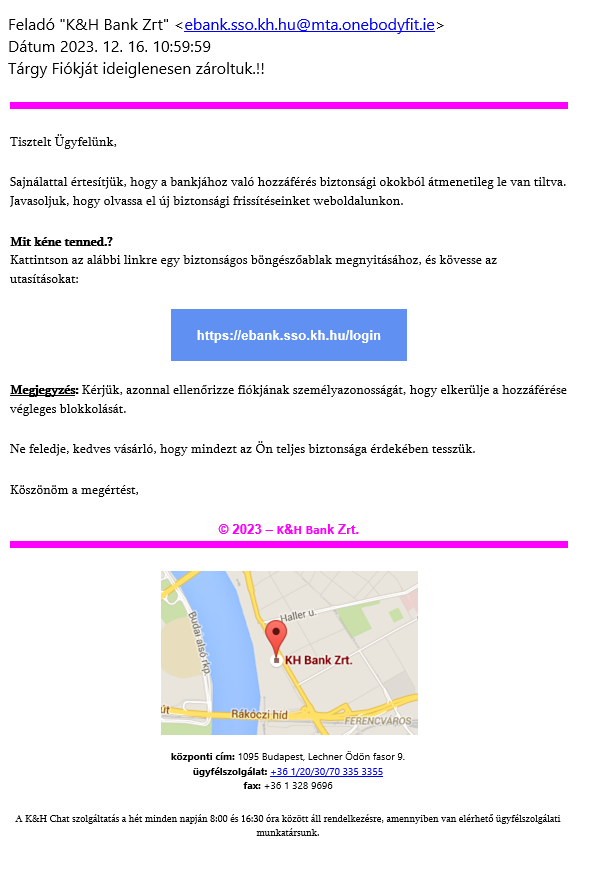 K&H Bank nevében küldött csaló üzenet